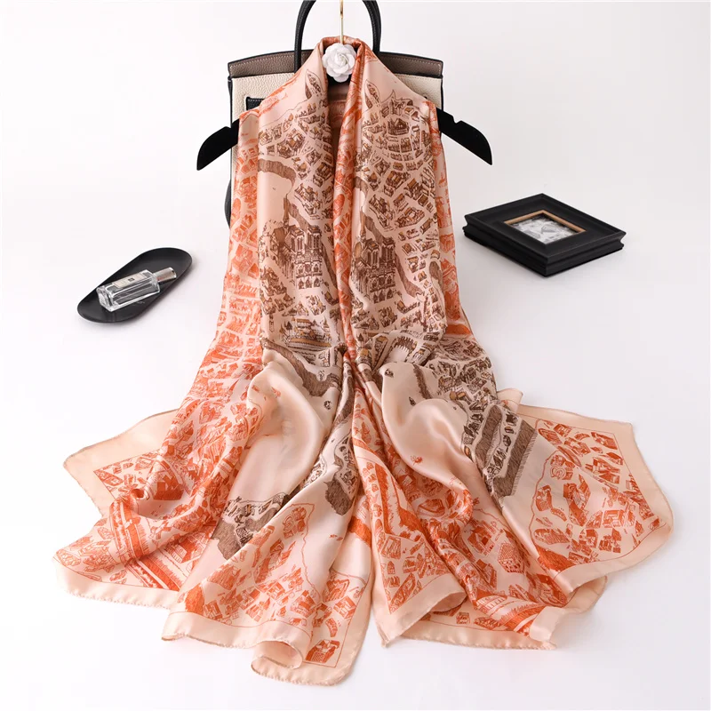 Summer in Japan and South Korea New Silk Camellia Sunscreen Scarf Female Holiday Scarf Beach Towel Long Air Conditioning Shawl