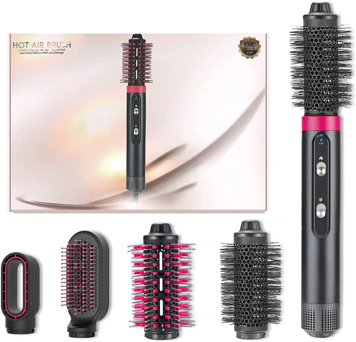 One Step 4 in 1 Hot Air Comb Hair Straightening Curling Brush Dryer Styling Interchangeable Hot Comb Air Blow Dry Brush