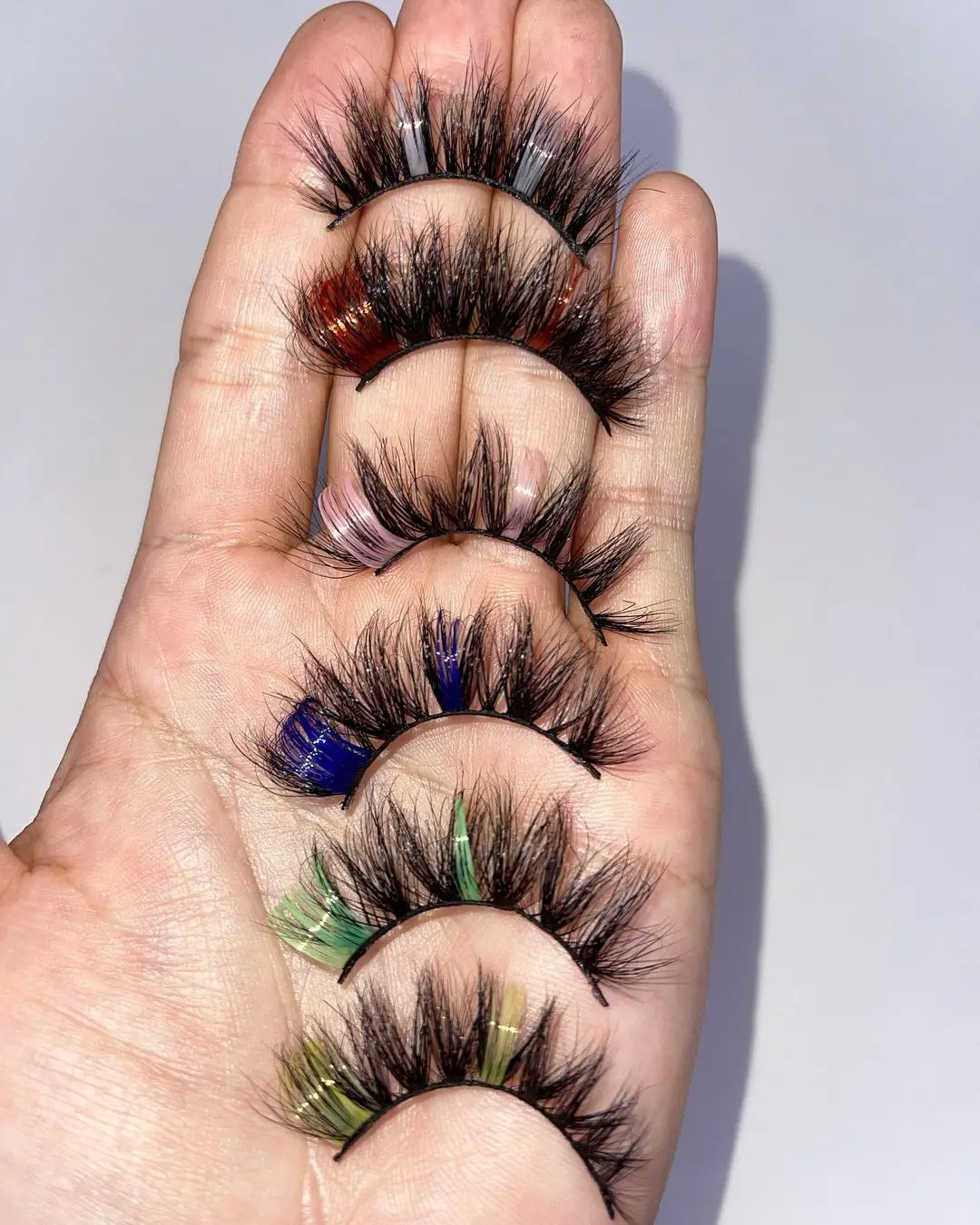 Wholesale faux mink strip lashes with glitter lash strips color 15mm 20mm glitter lashes strips color diamond eyelashes