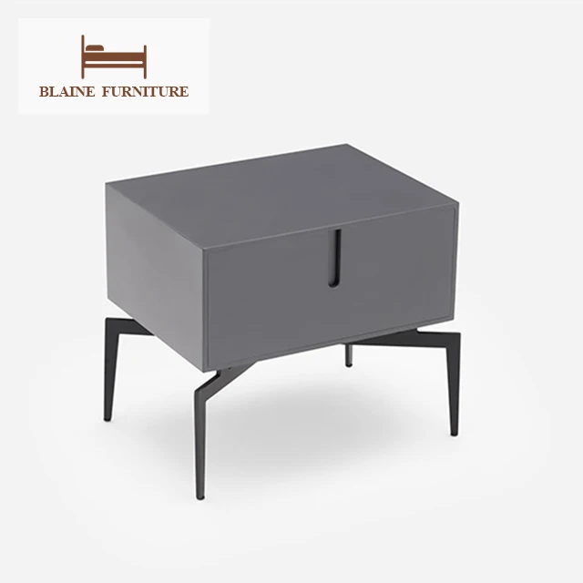 Nordic Modern Black Legs And Grey  MDF With Metal Drawer Bedside Table Storage Nightstand Modern