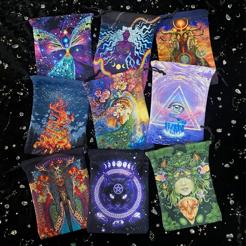 Wholesale 13x18cm Double-sided Printed Tarot Velvet Bag for Home Accessories Drawstring Gift Bags Tarot Oracle Card Storage Bags