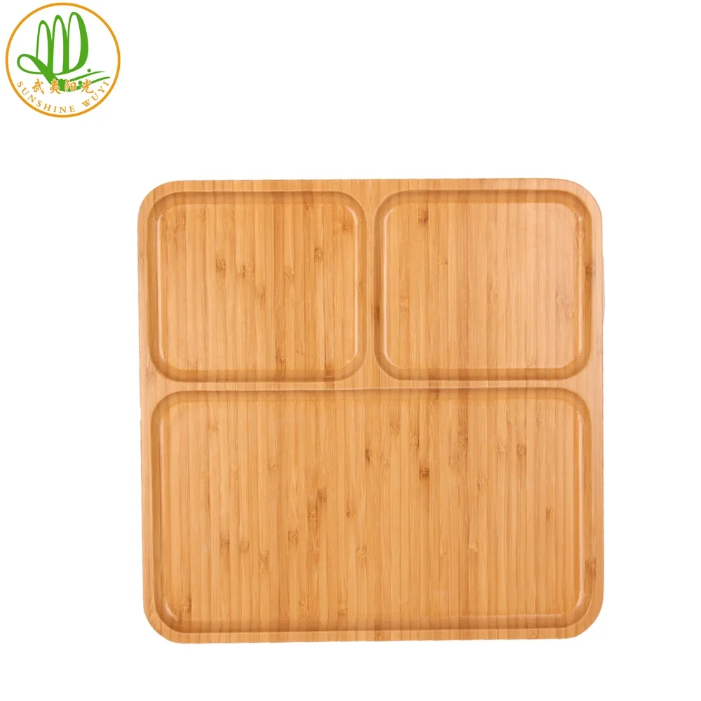 Snack Candy Serving Tray Wood Platter 3 Compartments Appetizer Food Serving Trays Custom Bamboo Natural Customized Party Modern