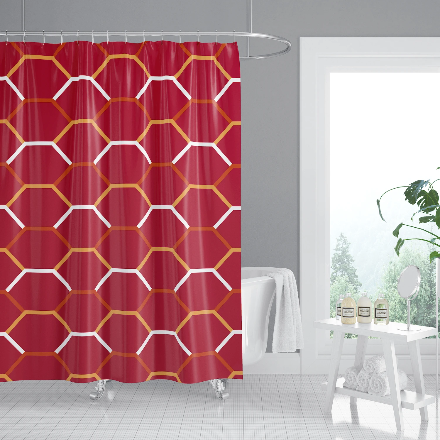 Fashion Print Plain White Eiffel Tower Red Bathroom Bathtub Curtain, Washable Polyester Waterproof Kids Shower Curtain Liner/