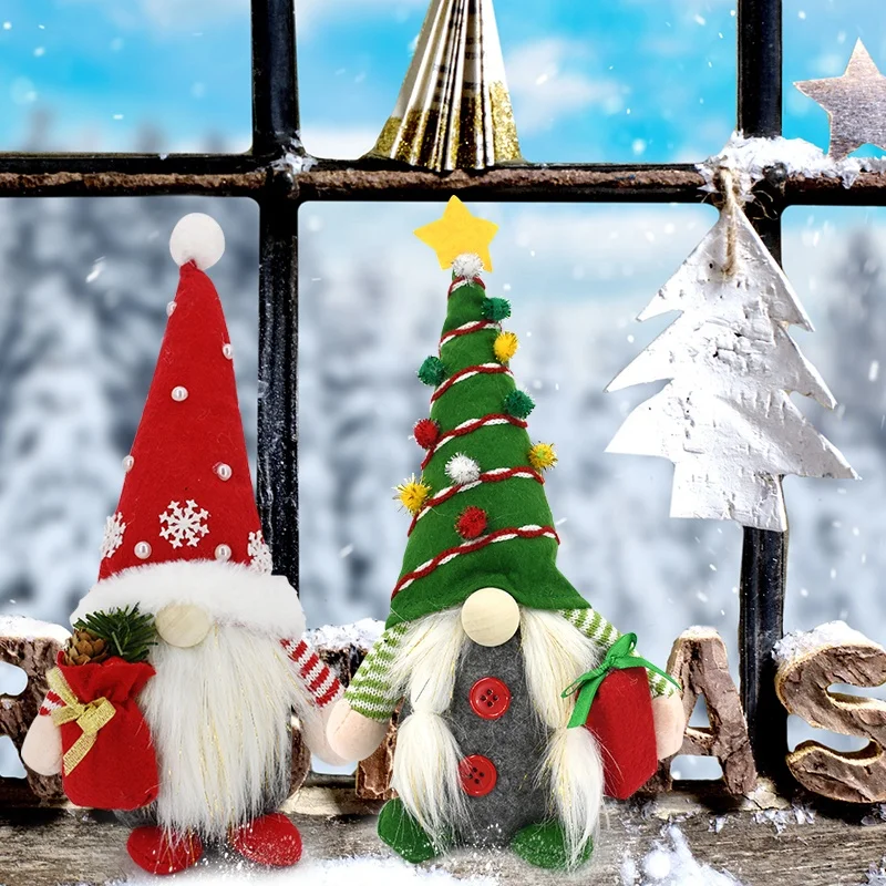Adorable Christmas Gifts 2022 Set of 2 Christmas Plush Toy Striated Christmas Gnome with Gift Bag