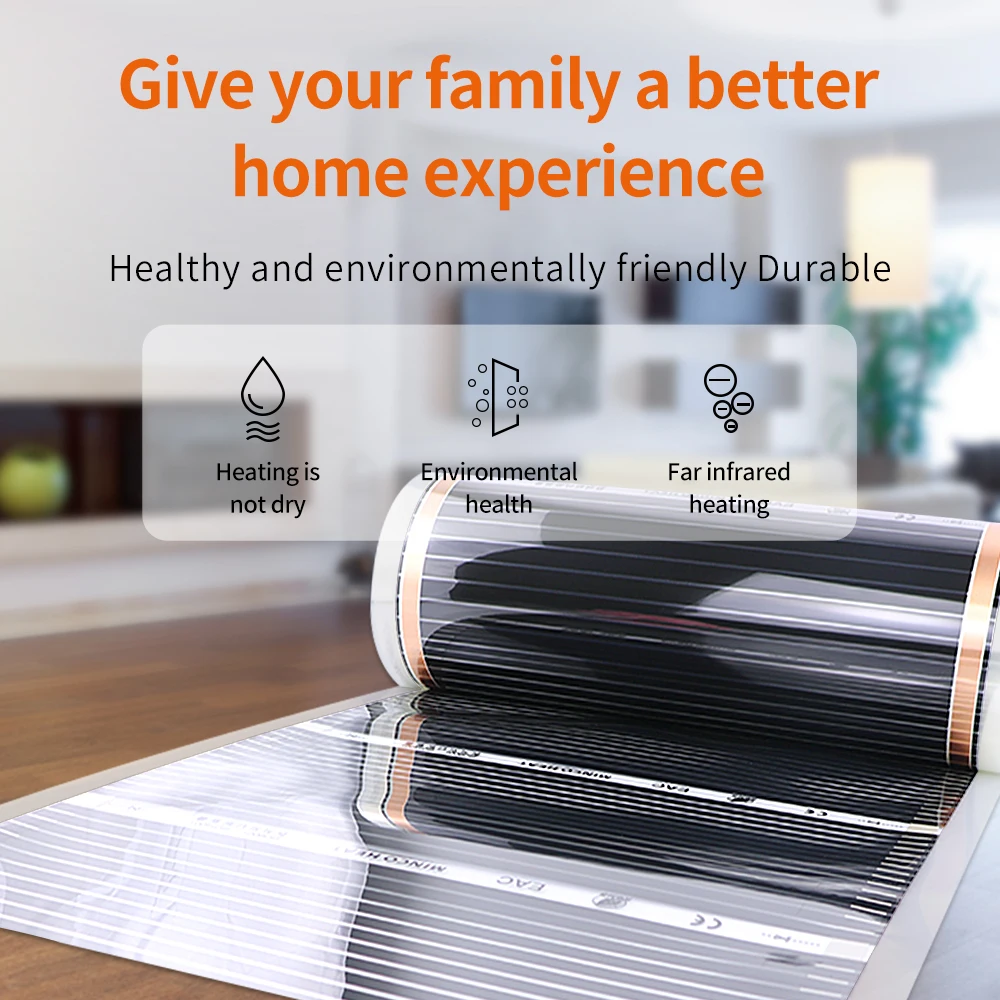 Minco Heat 220W/M2 High Efficiency Infrared Carbon Heating Film Electric Warm Floor System 50cm 100cm Width Heating Foil Mat