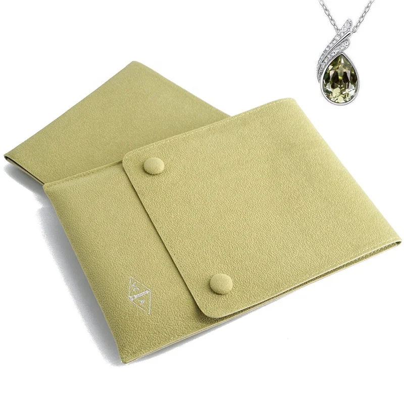 New Bead Grain Velvet Double Row Snap Cloth Bag Packaging Gift Bags Necklace Pendant Flap Pouch Cardboard Model Grass Green
