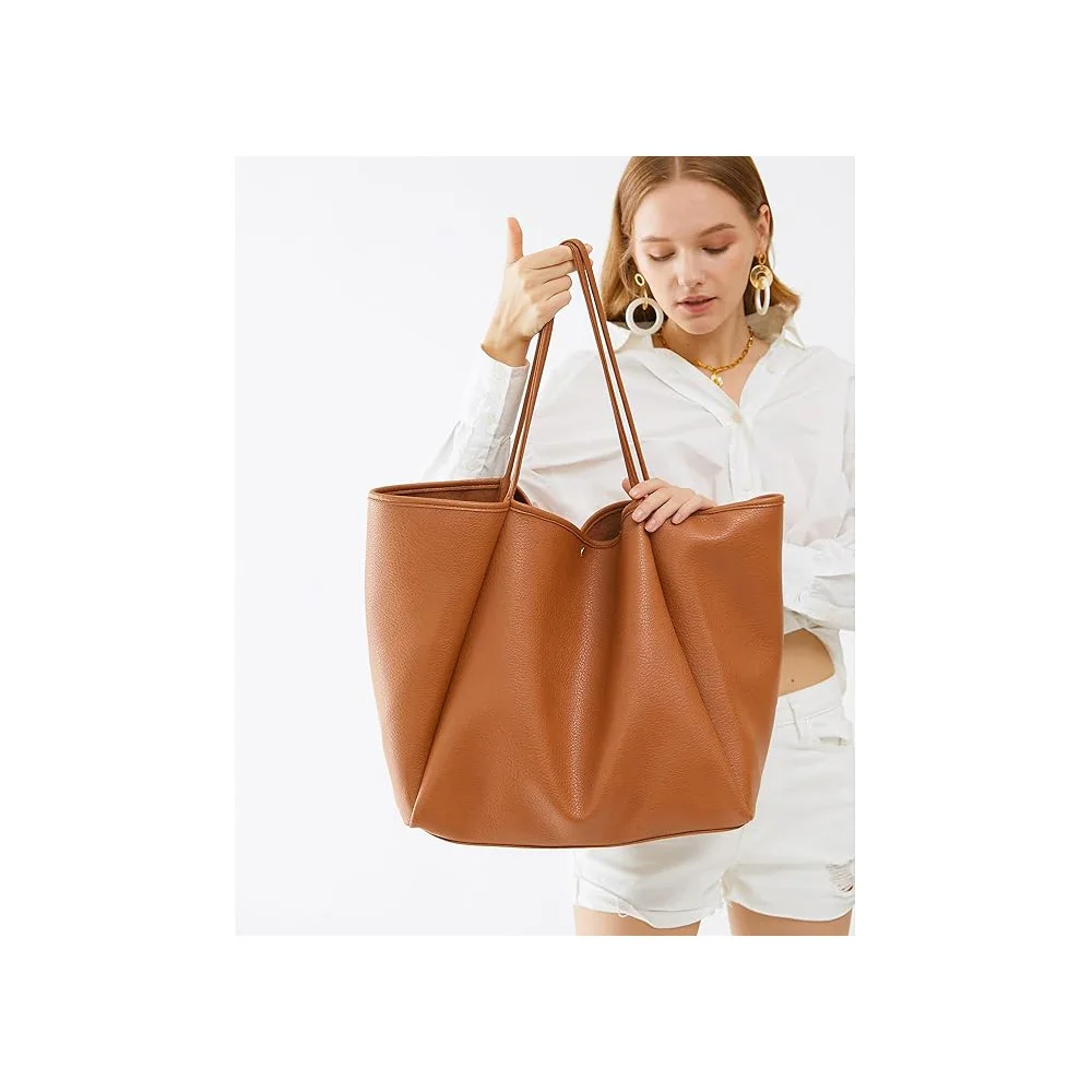 Oversize Vegan Leather Tote Women Weekender Bag Shopper Handbag Travel Purse