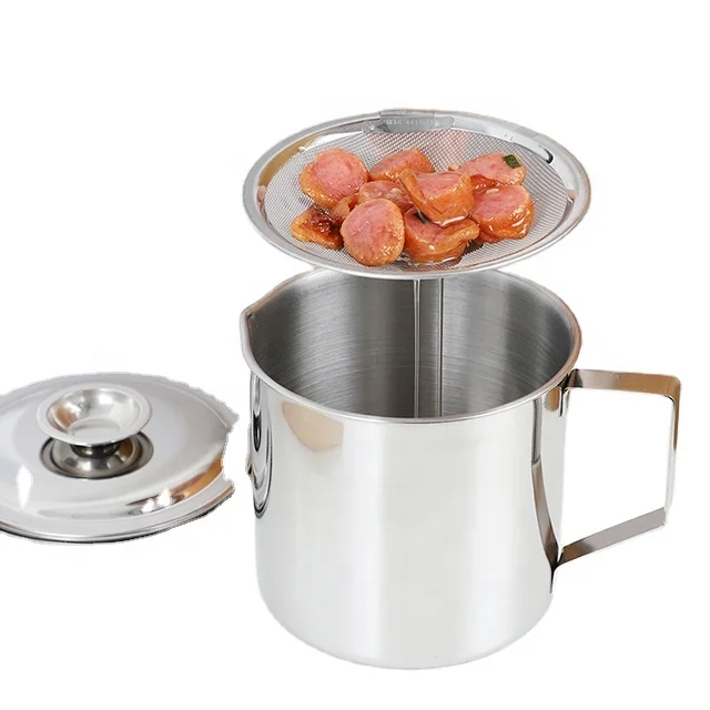Stainless Steel Oil Storage Grease Keeper Strainer Oil Pot Grease Container with Mesh Strainer Oil keeper Can