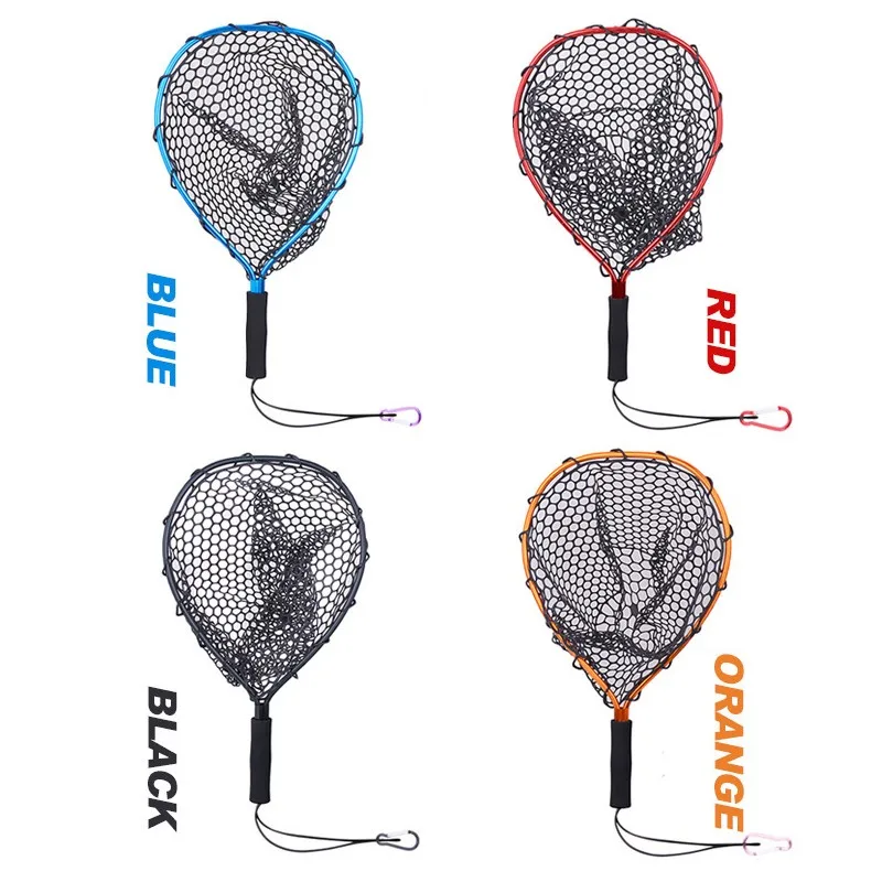 wholesale match fishing landing net Handle Hand Fly Fishing Landing Net Aluminum Alloy Pole Rubber Fishing Net