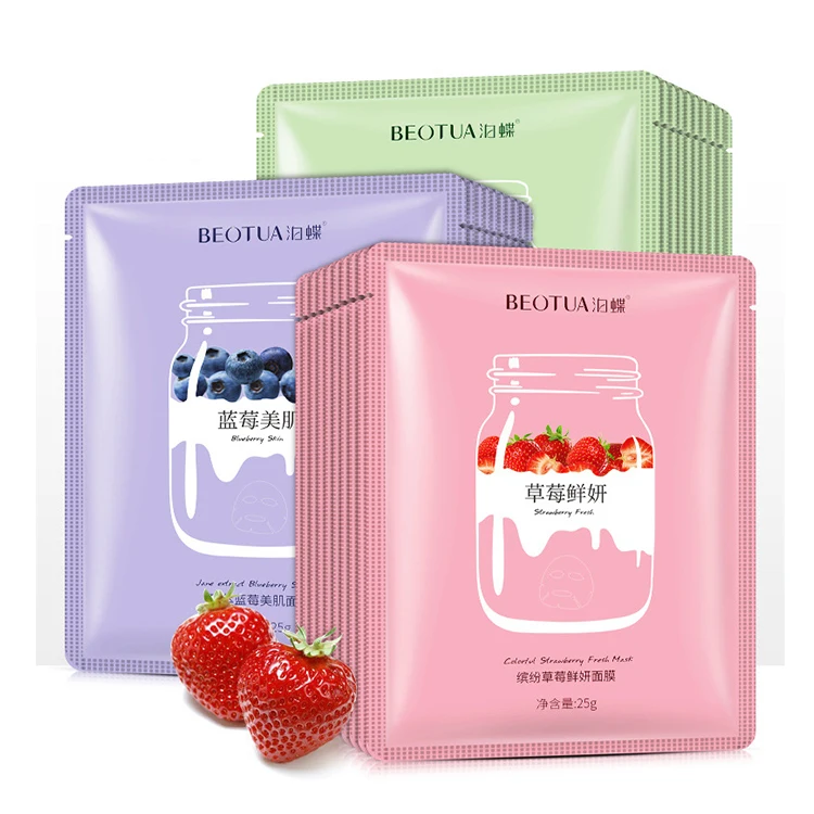 OEM BEOTUA hot sale wholesale blueberry strawberry milk extract sheet mask moisturizer whitening jelly facial mask sheet
