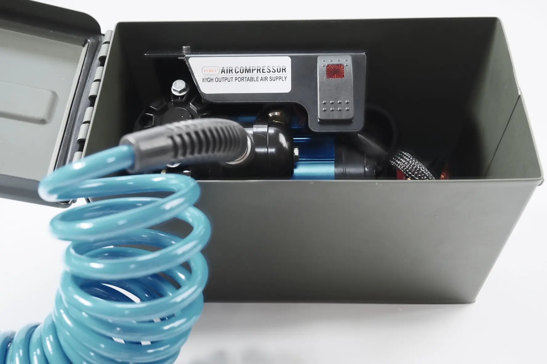 new style metal high quality 12 volt air compressor  portable single cylinder air pump in  the bullet box