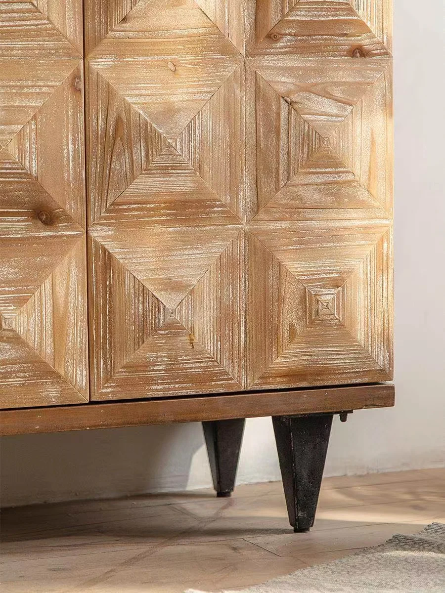 French vintage entryway cabinet with iron leg decorative carved cabinet for the living room solid wood sofa side cabinet