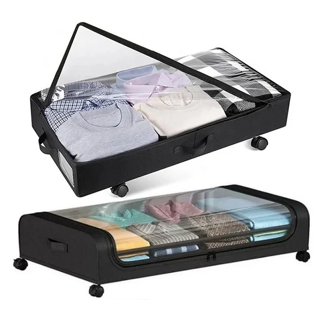 2Pack Rolling Under Bed Storage Containers For Clothes Blankets Shoe -Metal Drawer Under Bed Storage with Wheels 31.5x17.3x6.3in