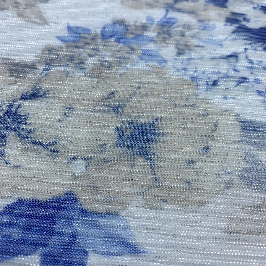 Customized high-density knitted lightweight perspective lurex digital printing and pleated fabric