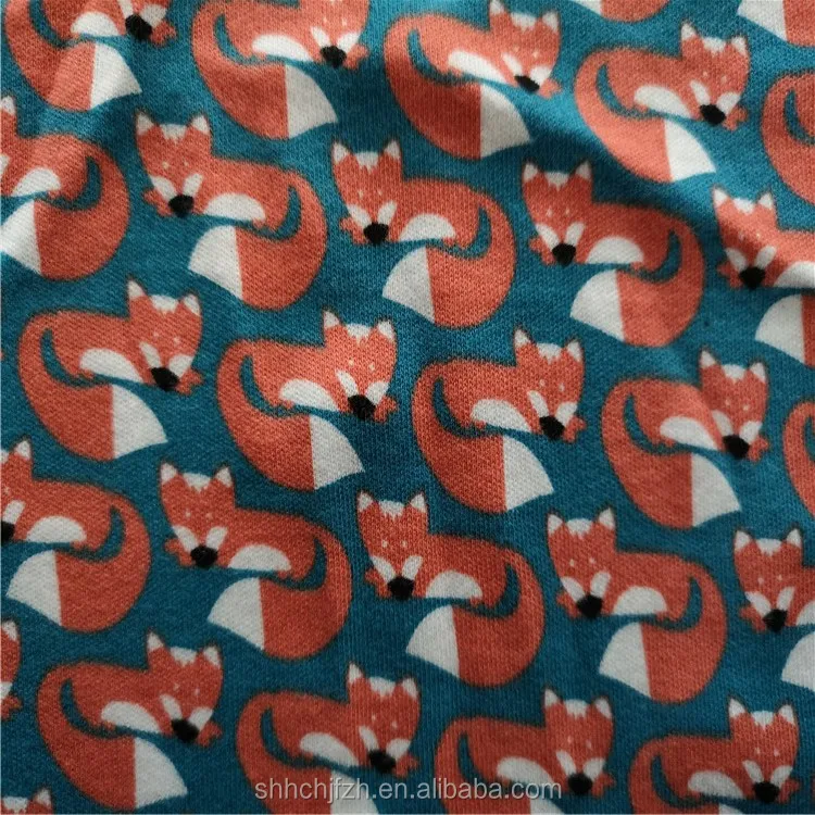 190gsm Custom Print Cotton Knitting 100%Organic Cotton Printed Fabric Printed Organic Interlock Cotton Fabric
