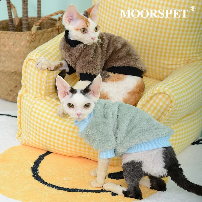 Moorspet XL Striped Pattern Cat Clothes Winter Heattech German Fleece-Lined Cotton Coat for Kitten Shorthair Anti-Shedding