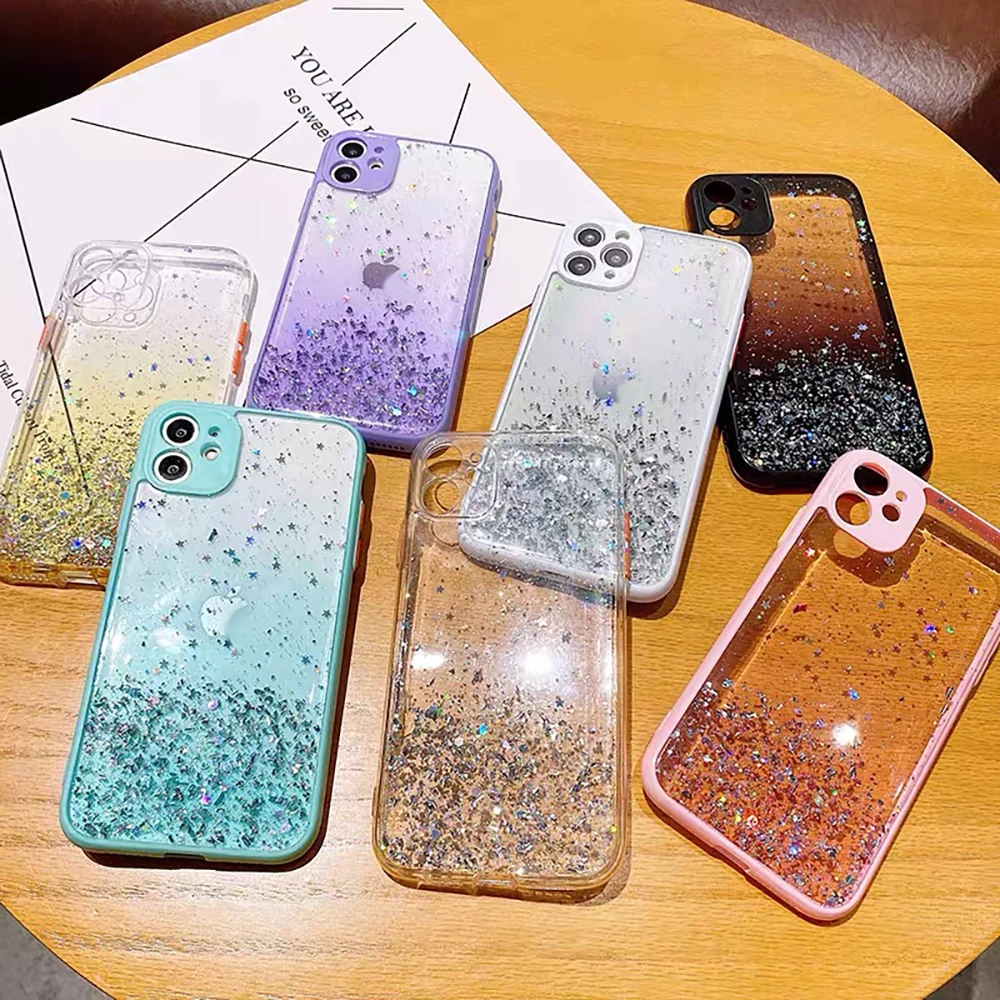 Glitter Tin foil colorful glue phone case bing deisigns shine star TPU PC covers for Samsung A51 A71 S20 FE