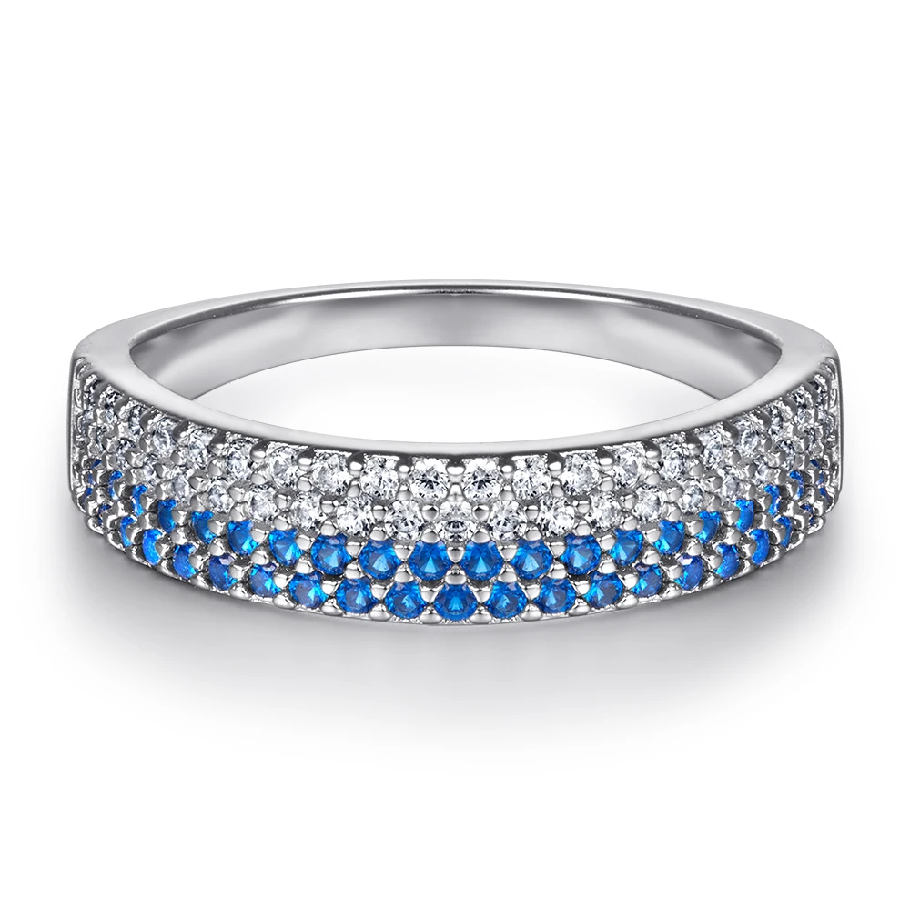 women jewelry Trendy Eternity band rings 925 sterling silver blue Cubic zirconia 14K 18K white gold plated ring