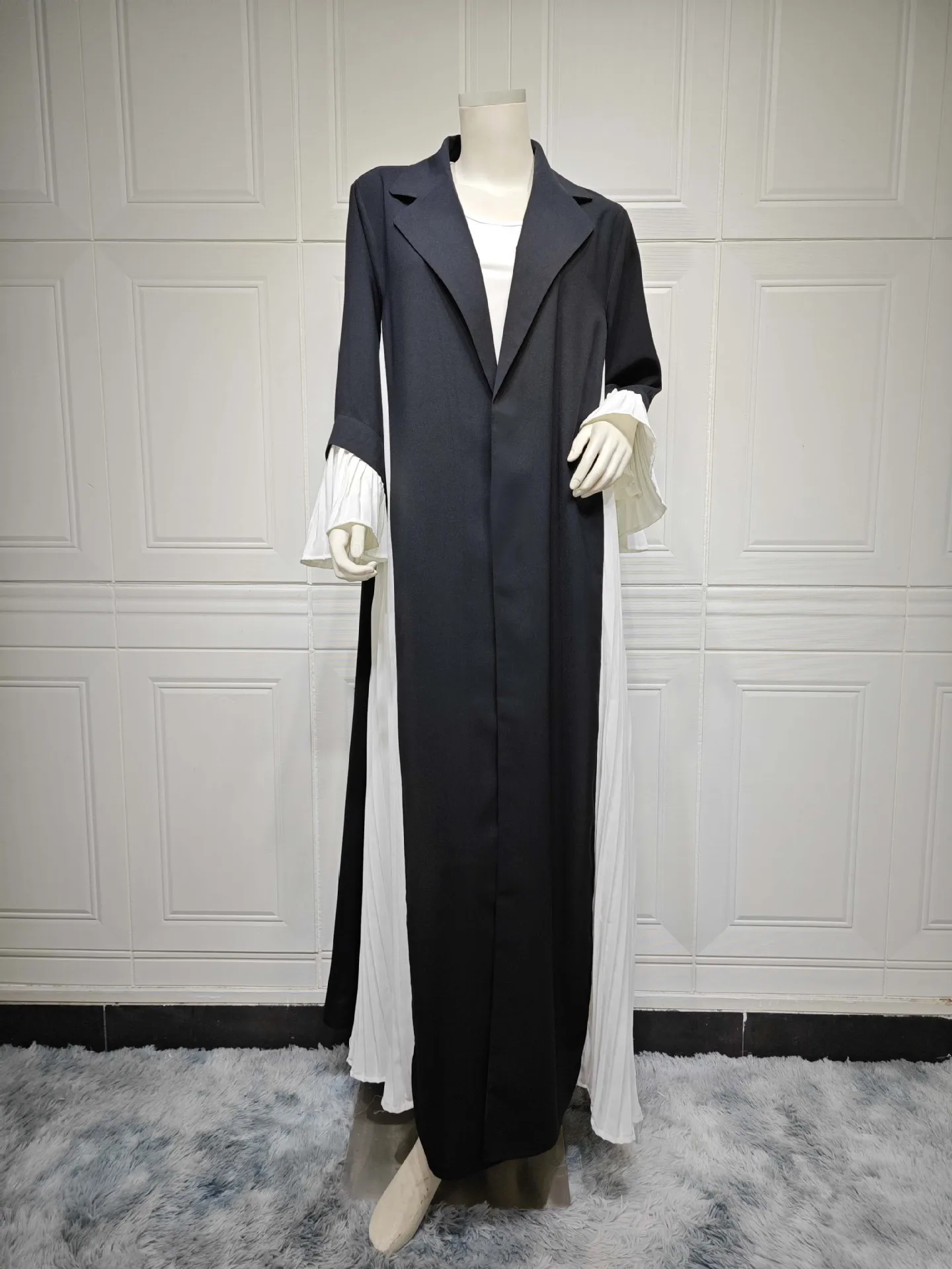Modest Turkey Dubai Muslim Robe Pleated Open Abaya Fashion Middle East Cardigan Black Abaya Coat Morocco Afghan Clothes