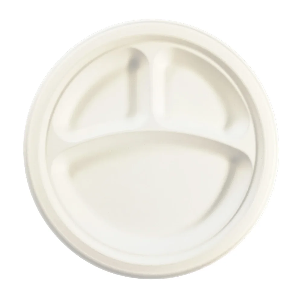 
Compostable 10 inch 3 compartment microwavable bagasse fruit tray pulp paper 