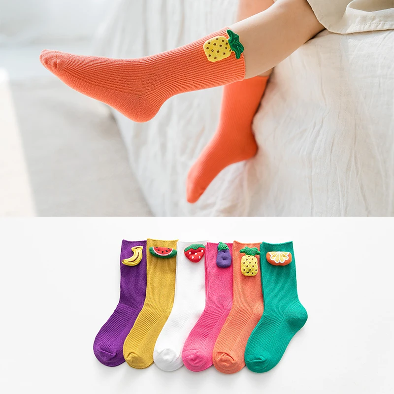
High quality of children socks 3D fruits pattern socks baby candy color crew socks 
