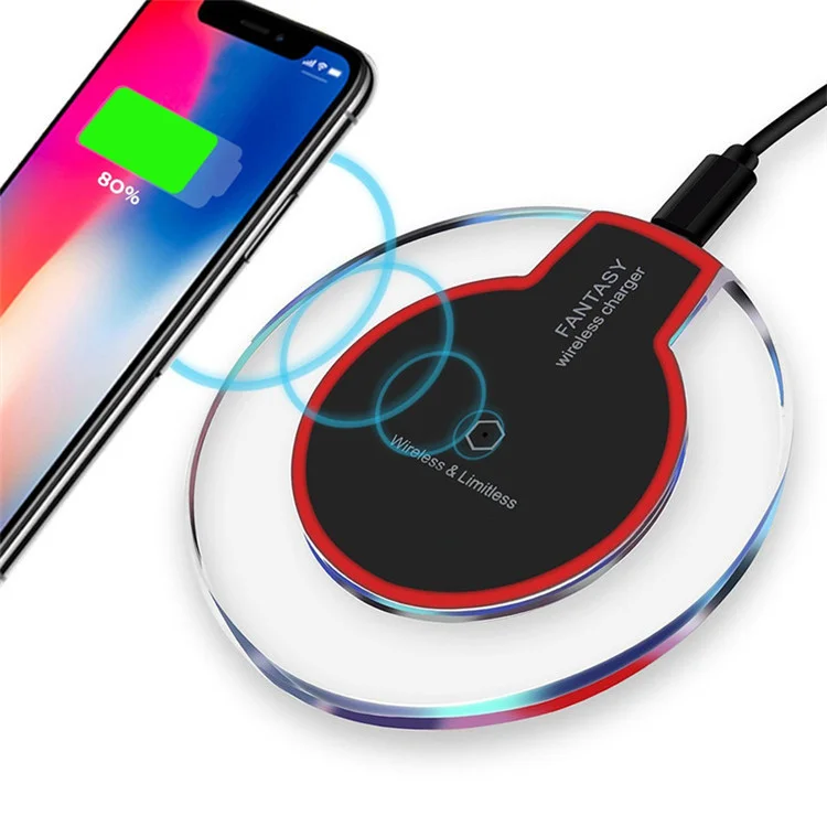 Universal Crystal Qi Wireless Charger Pad With LED Light Compatible All Support Qi Technology Mobile Phone Wireless Charger