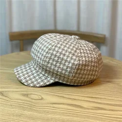 Factory Direct Sales Korean Version Female Hat Female Autumn Winter Houndstooth Hat