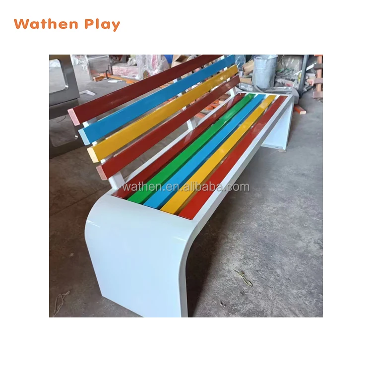 Modern Garden Wooden Benches Stainless Steel Outdoor Park Benches Metal Patio Bench