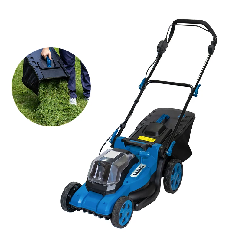 Hand Push Grass Electric Foldable Cordless Cutter Push Reel Lawn Mower Blue 6 Variables Speeds