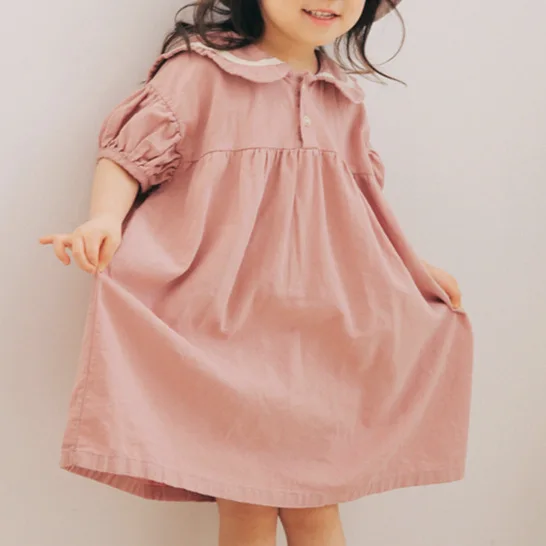 2021 летняя Корейская версия детской одежды новая одежда для девочек Han Fan Lady однотонное Повседневное платье с эластичным рукавом в морском стиле