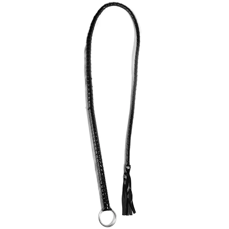 Black leather whip iron ring straight whip fun flirting BDSM adult sex toys with moustache tied to spur slapping