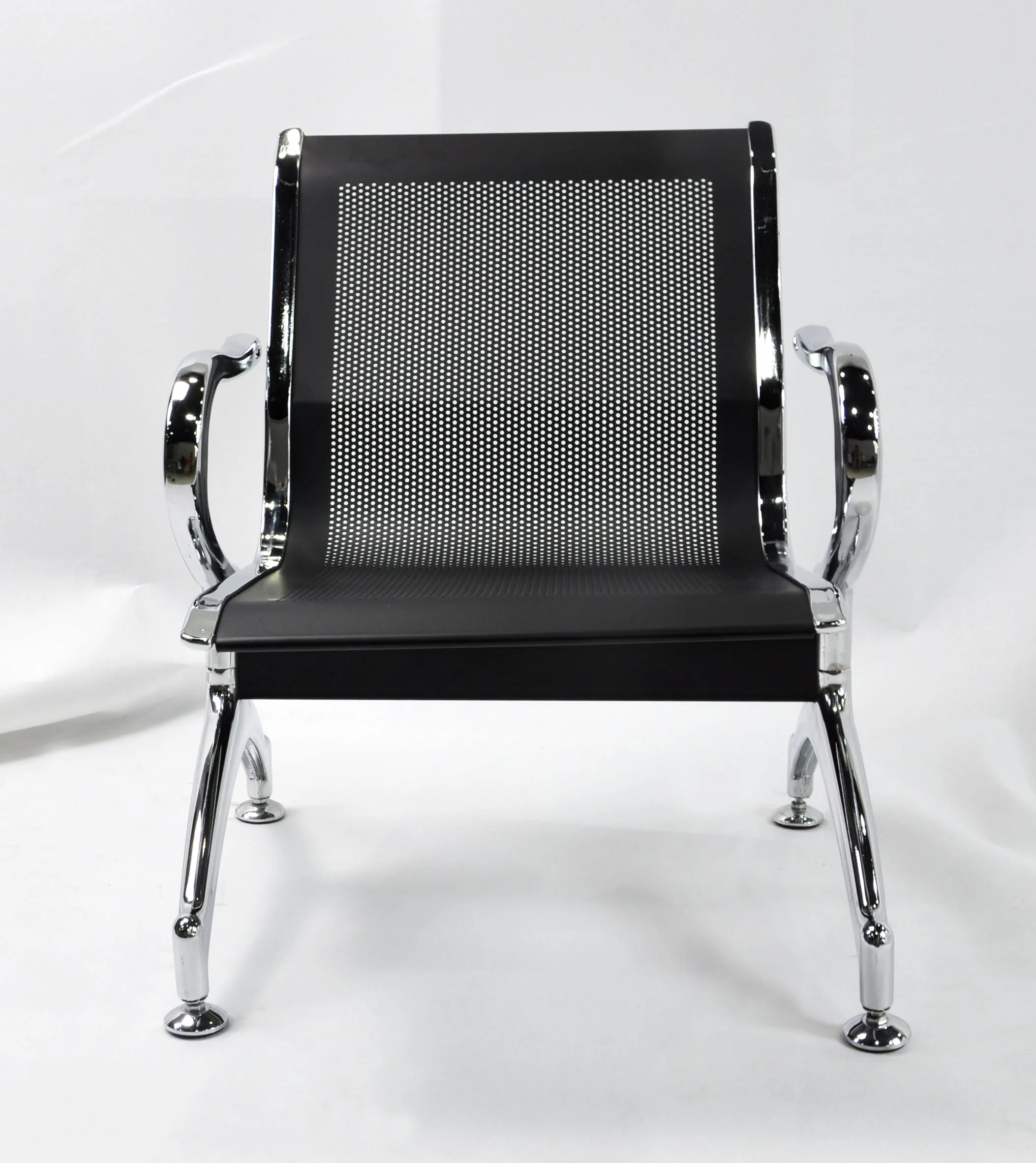 Single Black seating airport bench public  waiting room single metal chair