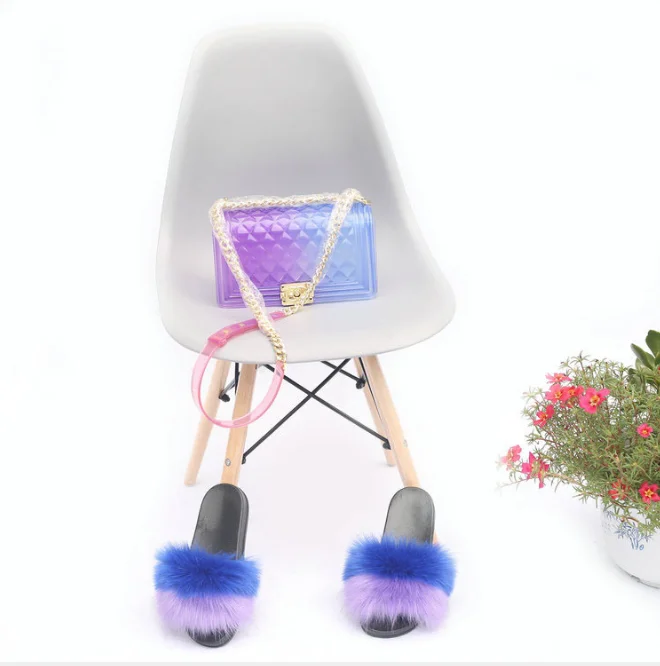 
Hot Sale Products Indoor Night Party Use Mini Jelly Purse Faux Fur Slides 