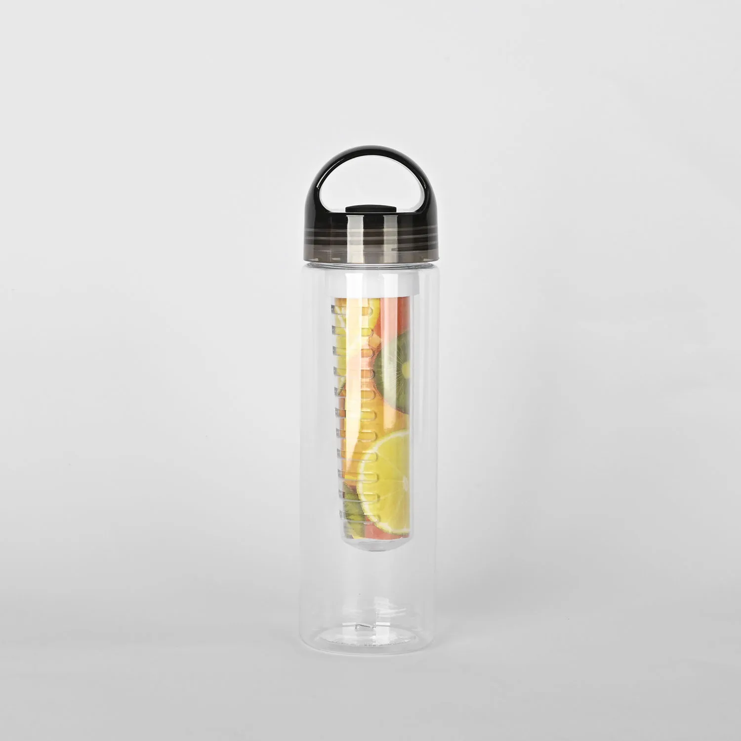 Portable Leak-Proof Plastic 700ml Sports Custom Transparent Fruit Infused Water Bottle with Handle BPA Free for Fruits Juice