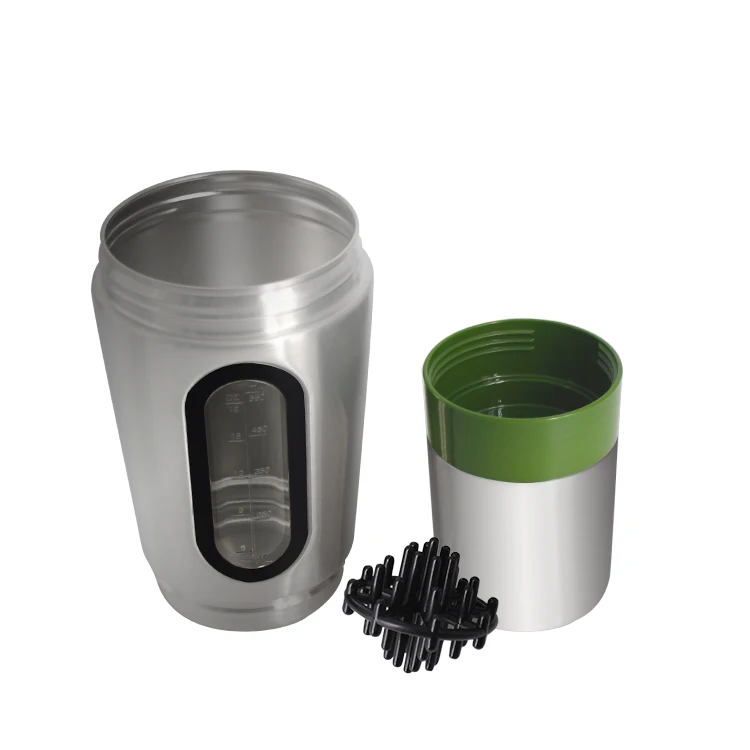 3 In 1 GYM Fitness Protein Powder 700ml Customizable 304 Stainless Steel Shaker Bottle with Window