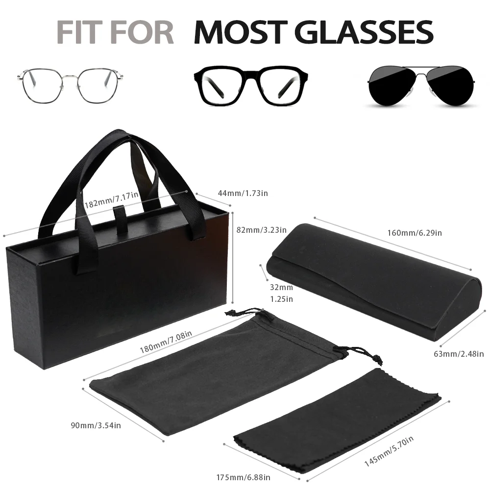 Custom Logo Black Sunglasses Case Gift Drawer Paper Box Eye Glasses Set Eyeglasses Package Glasses Case Eyewear Case With Handle