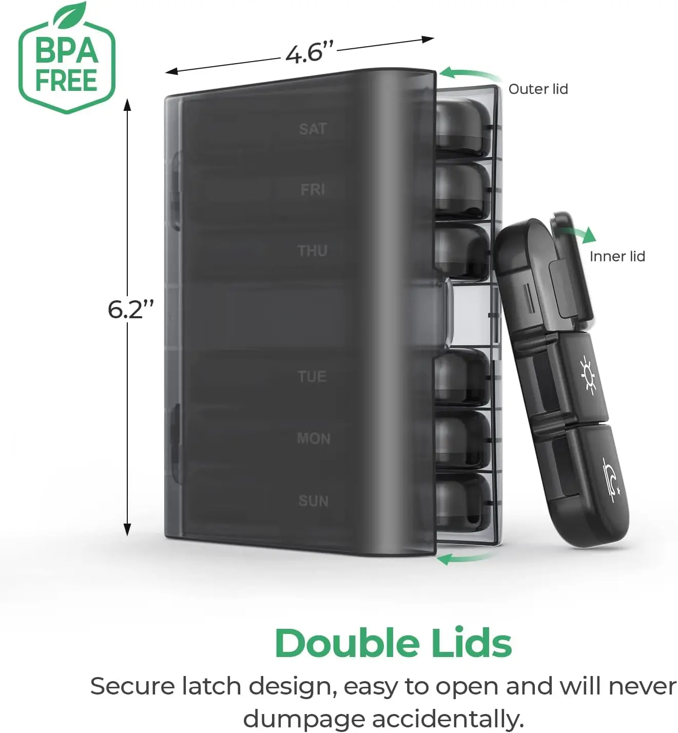 Custom Pill Boxes Black  Three Times a Day Personalized PP Travel Portable Organizer Medicine Pill Storage Box