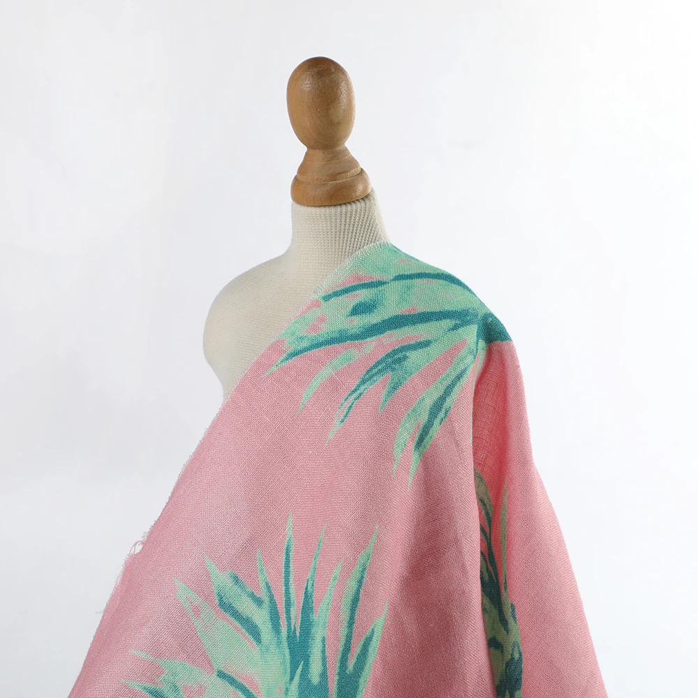 Woven LINEN Wholesale CUSTOMS Korea Indonesia Plain Floral Flower Dress Print 100% LINEN Fabric