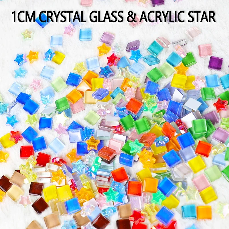DIY Mosaic Crystal Glass Tile With Star Acrylic Insert Hobby Craft Tile, Creative Mosaic Craft Tile For Educational Toy