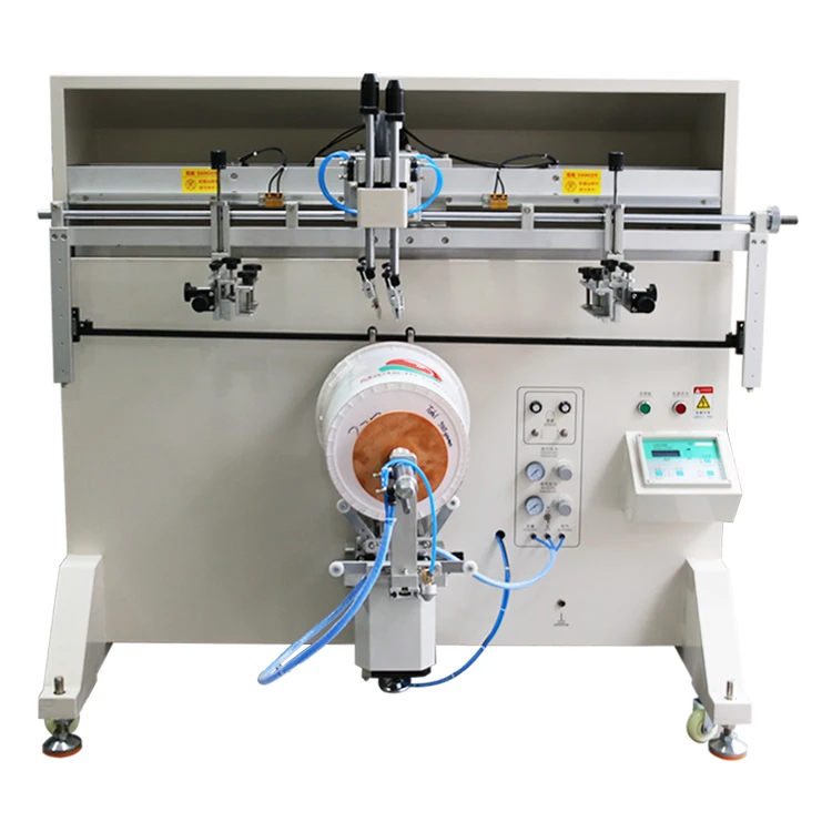 Multicolor Rotary Cylindrical Bucket Barrel Silk Screen Printing Machine in large color pattern
