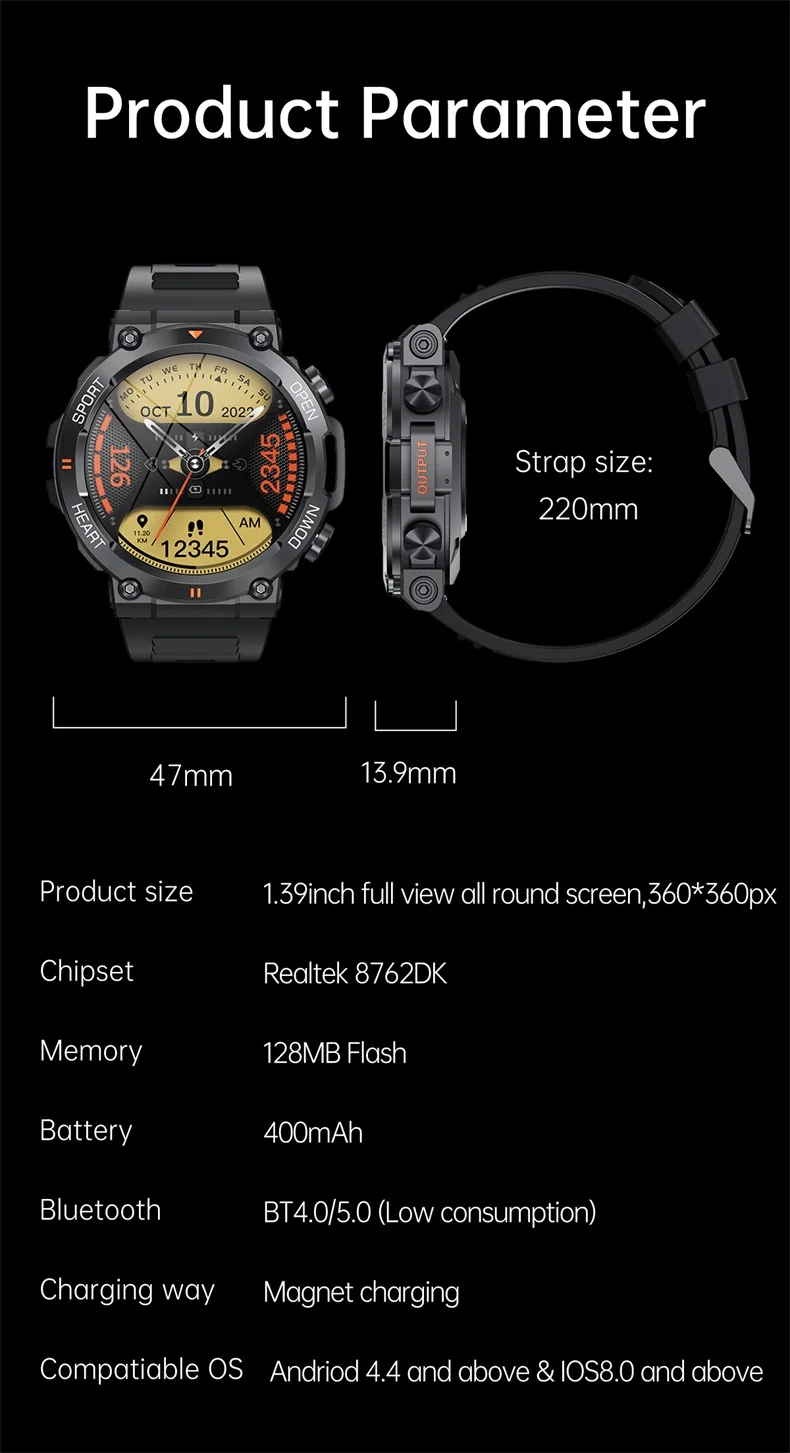 K56 PRO Smart Watch for Men 400mAh Long Standby 1.39 inch 360*360 HD Screen Heart Rate Outdoor Sports Smartwatch (15).jpg
