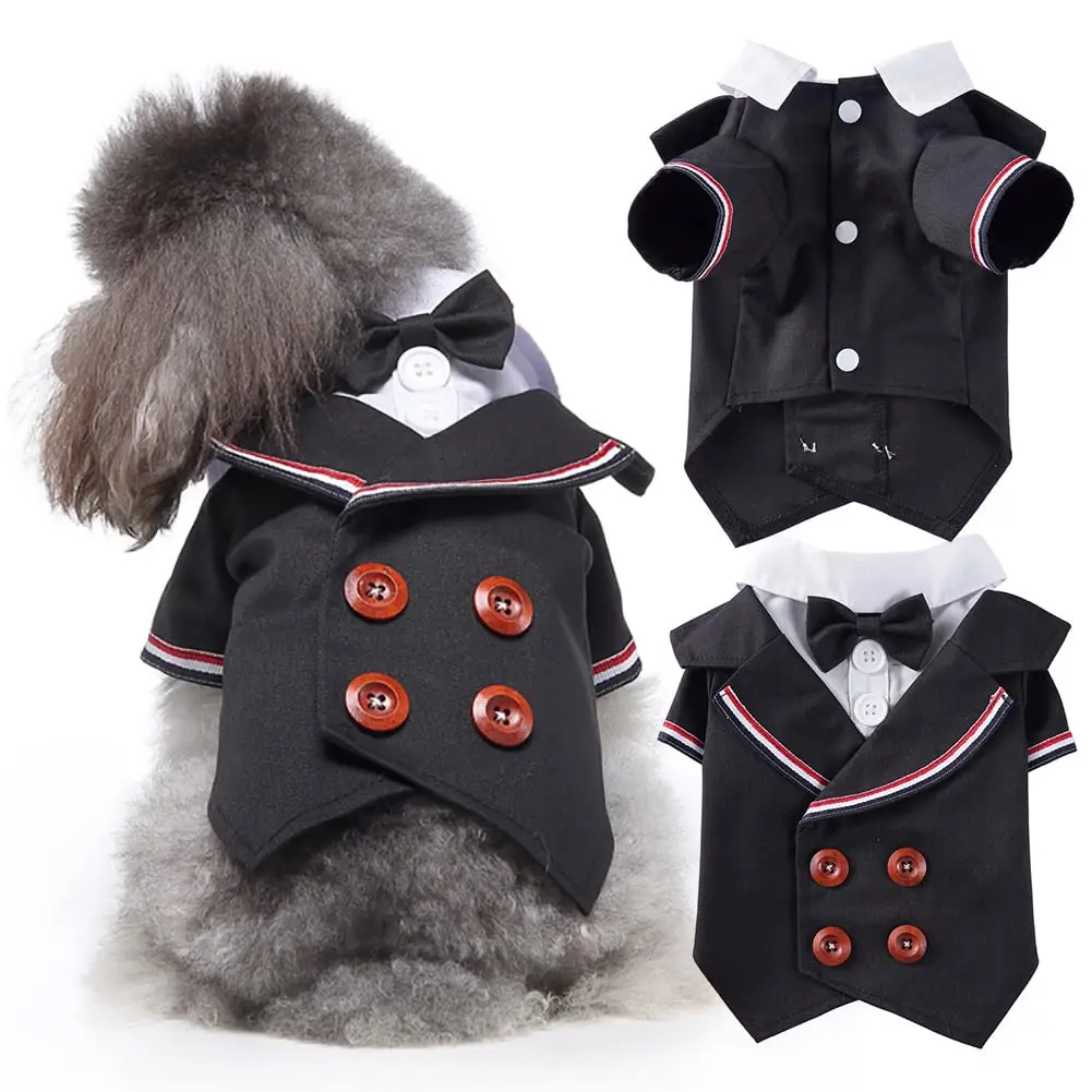 Dog Shirt Stylish Suit Bow Tie Wedding Shirt Costume Pet Clothes Formal Tuxedo with Bow Tie Puppy Cat Party Costumes
