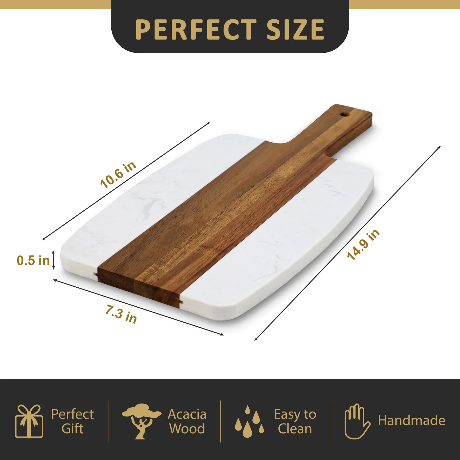 GL Large Size Marble Acacia Wood Cutting Board Double-sided Cheese Serving Board With Hanging Hole