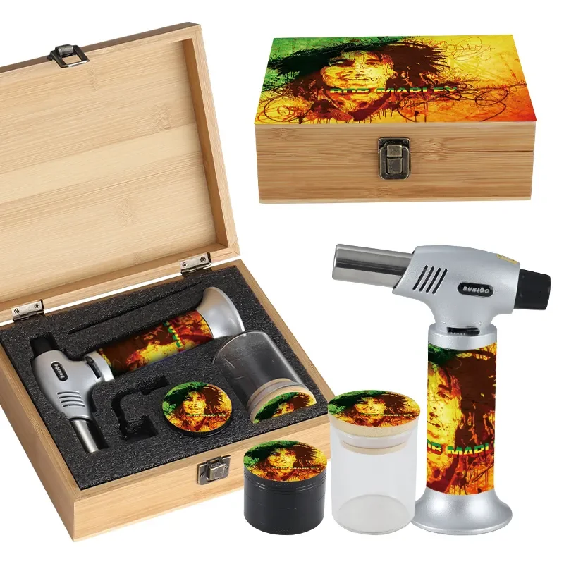 Lighters smoking accessories in gift wooded box smoking accessories set with jar grinder and lighter smoke kits