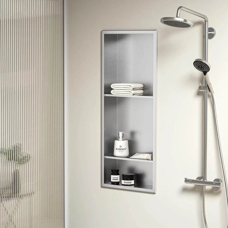 Factory Tile Over Shower Wall Panels Perfume Bottle Stainless Bath Niche Fragrance Concept 30Ml With Glass Shelves For Shower
