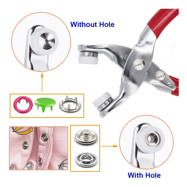 Hot selling 10 Colors 9.5mm Snap Fasteners Tool Kit Hollow and Solid Metal Prong Snaps Buttons Tools For Clothing