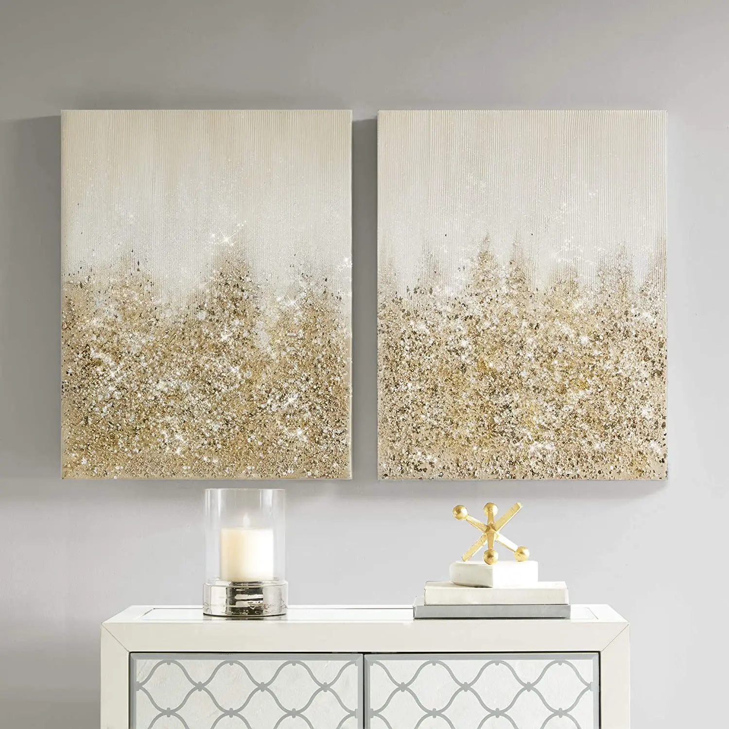 Wall Art Living Room Embellished Hand Metallic Canvas Home Accent Glitter Abstract Bathroom Bedroom Decor Painting