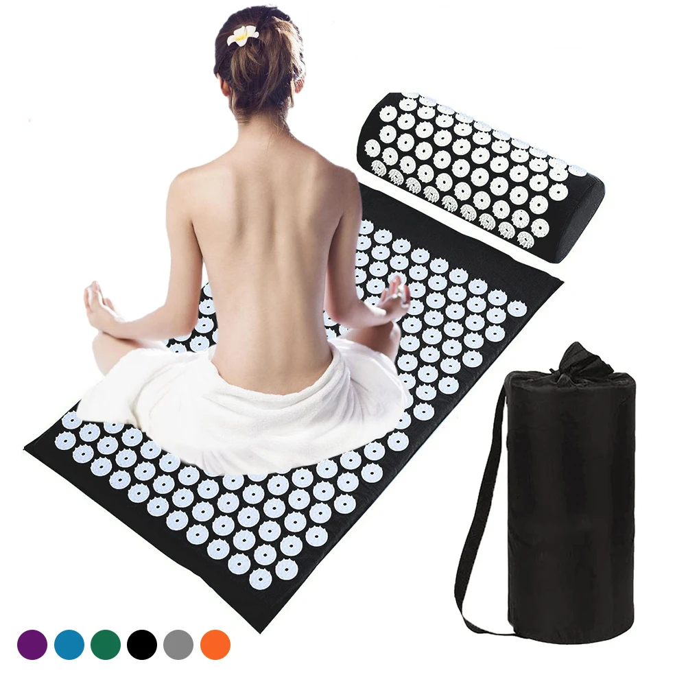 
Yoga Acupressure Mat and Pillow Set Relax Back, Neck and Feet Muscles ,Stress and Pain Relief Acupuncture Mat 