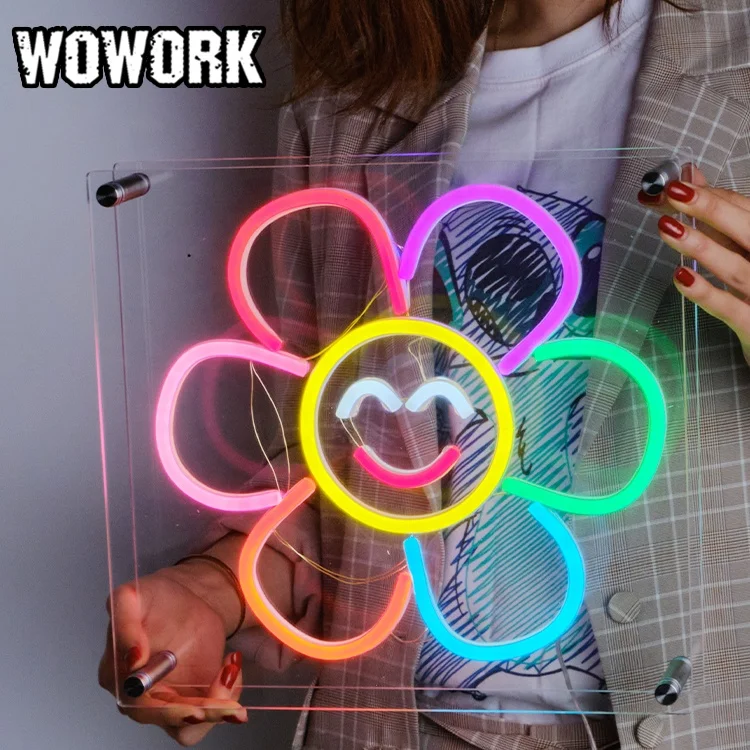2023 WOWORK Outdoor Large 3D LOGO flag Backlit Programmable LED waterproof flexional Neon Acrylic Light Sign box for home decor