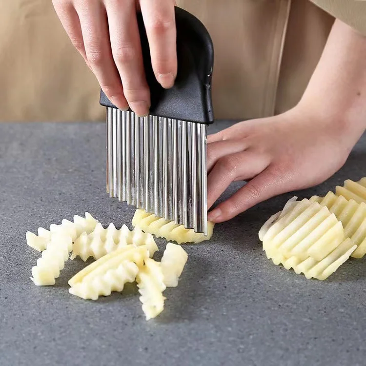 Stainless Steel French Fry Potato Chips Crinkle Cutter Onion Slicer Potato Wavy Crinkle Cutter Knife